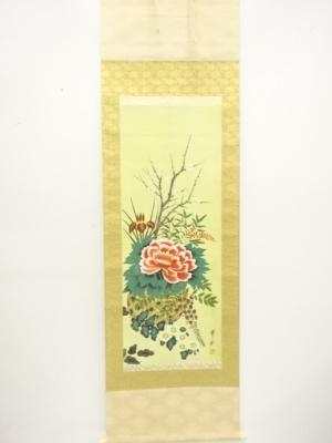 翠芳筆　四季花図　肉筆絹本掛軸